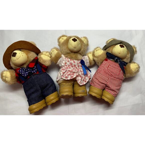 FURSKINS Plush Teddy Bears 7" 1986 Original Appalachian Set Of 3 Vintage - Picture 1 of 9